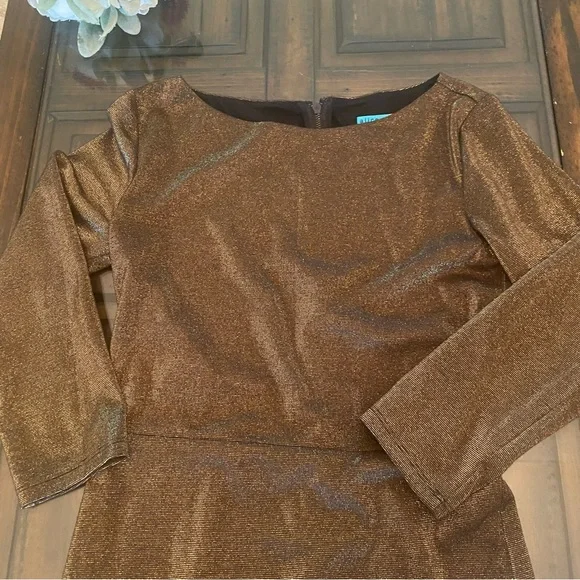 Alice + Olivia Gold Bronze Dress Back Mesh Detail size 6 - Picture 4 of 15